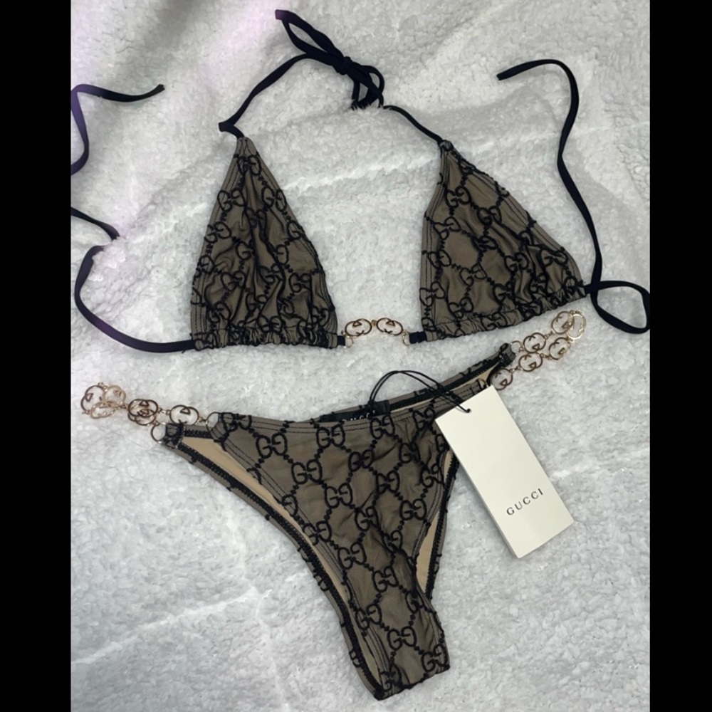 NWT GUCCI bikini with chain designer logo